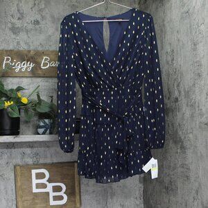 City Studios Juniors Foil-Print Jersey Fit Mini Dress Navy Blue / Gold M